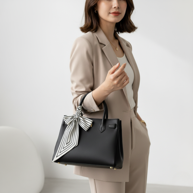 Black and White Ribbon Bag Scarf