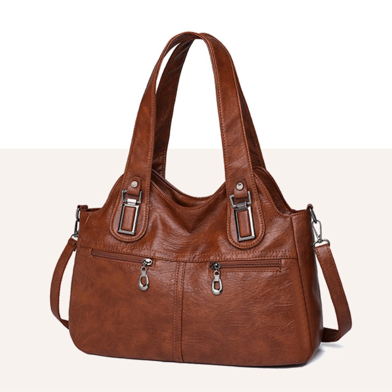 Women's Versatile Textured Multi Zip Shoulder Bag