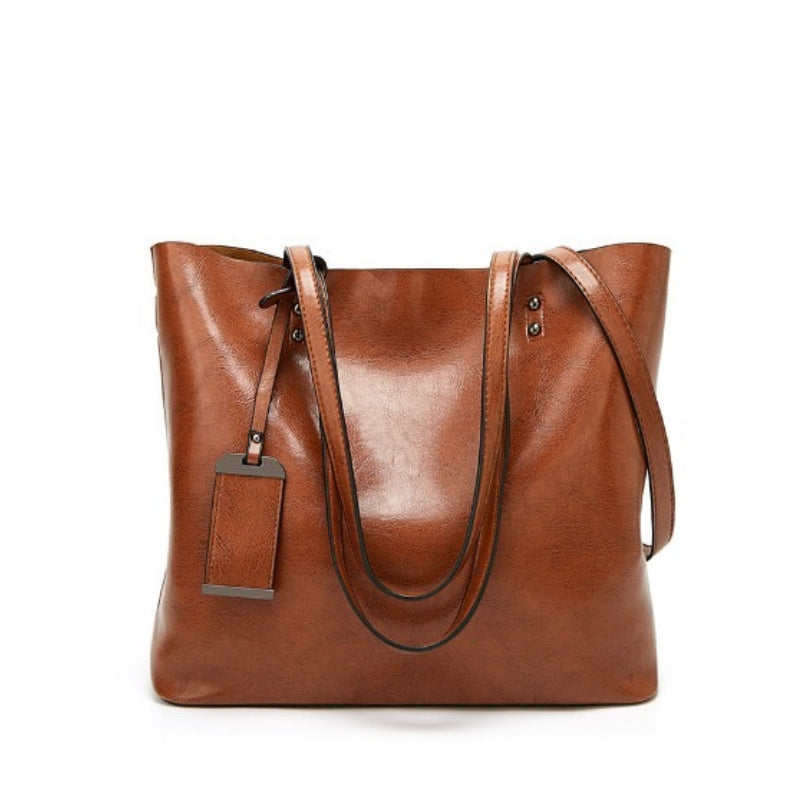 Women's High Gloss Leather Shoulder Bag with ID Tag