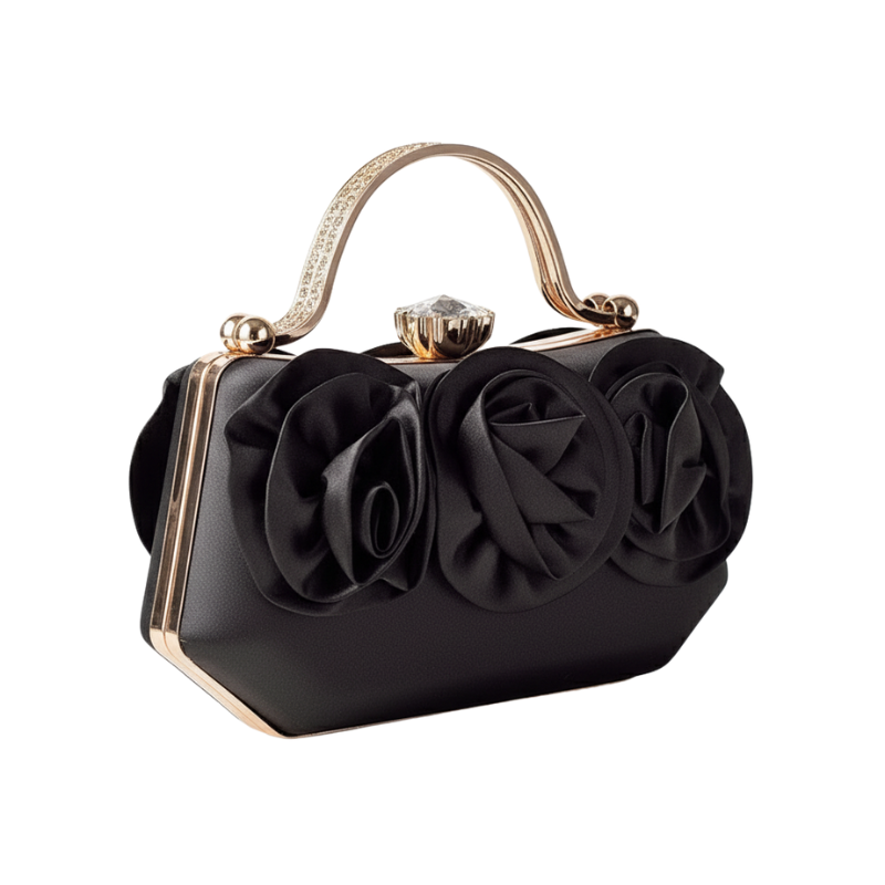 Rose Bloom Satin Top-Handle Clutch