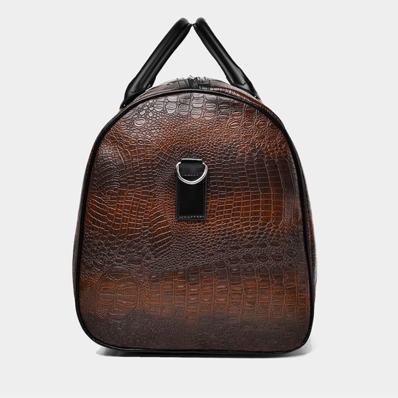 Oversized Croc-Textured Weekend Travel Duffle Bag
