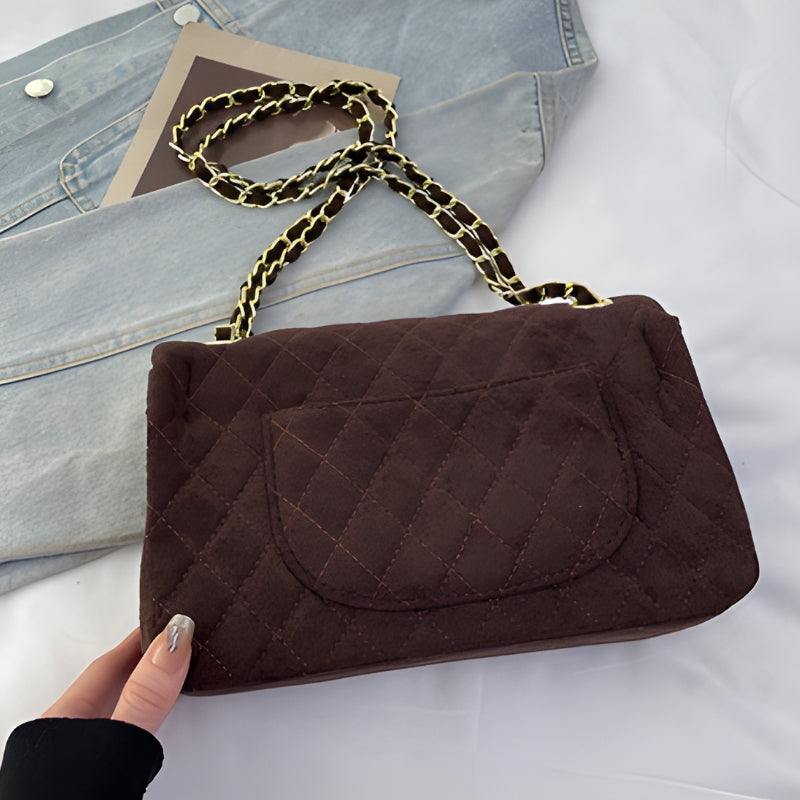 Elegant Quilted Suede Chain Crossbody Bag
