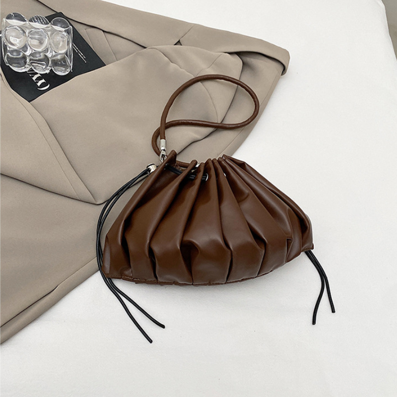 Women's Soft Pleated Shoulder Bag with Drawstring Detail