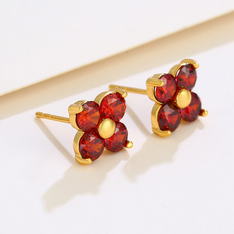 Red Four-Leaf Flower Earrings