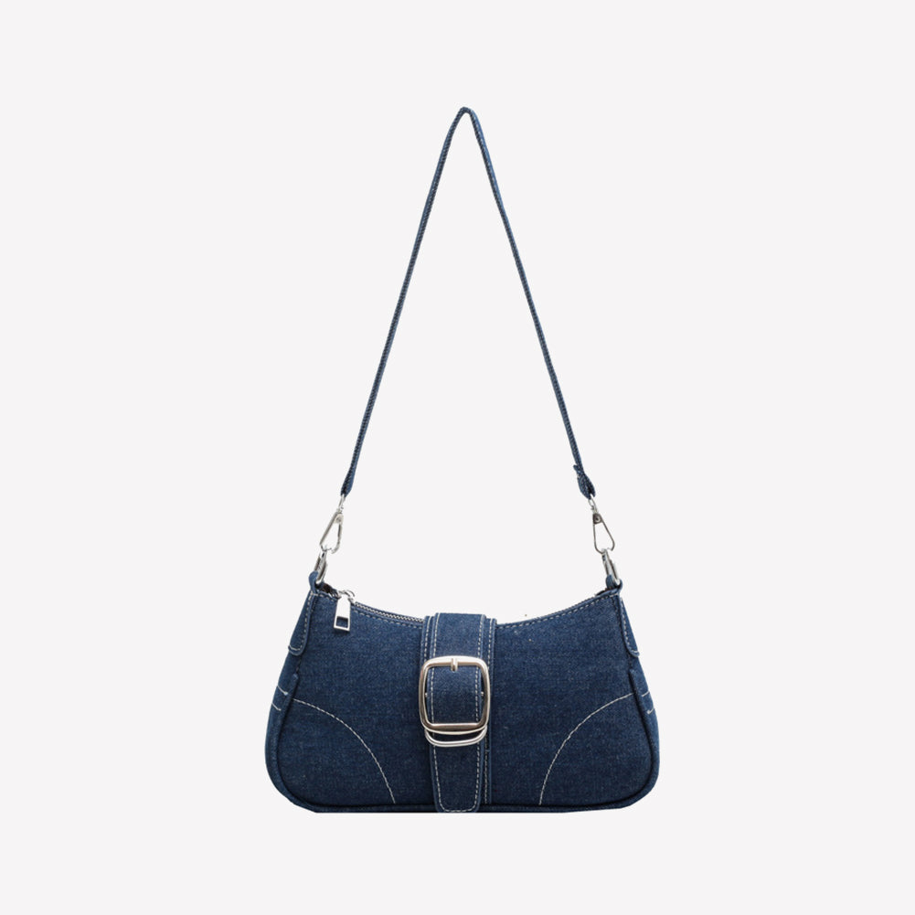 European Denim Chain Shoulder Baguette Bag