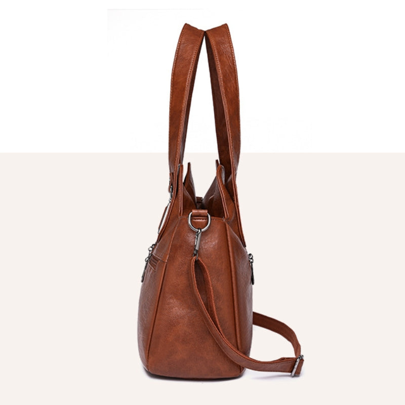 Women's Versatile Textured Multi Zip Shoulder Bag