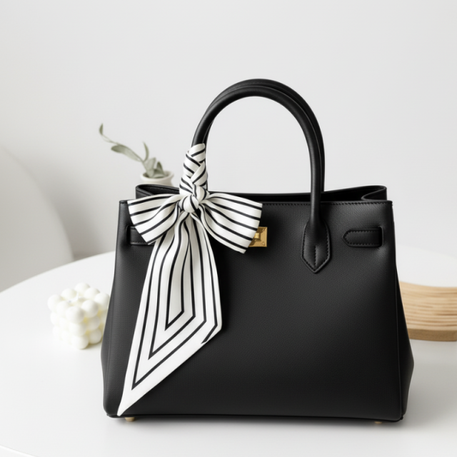Black and White Ribbon Bag Scarf