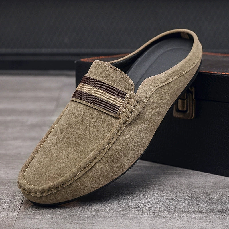 Men's Suede Finish Slip On Open Back Loafers