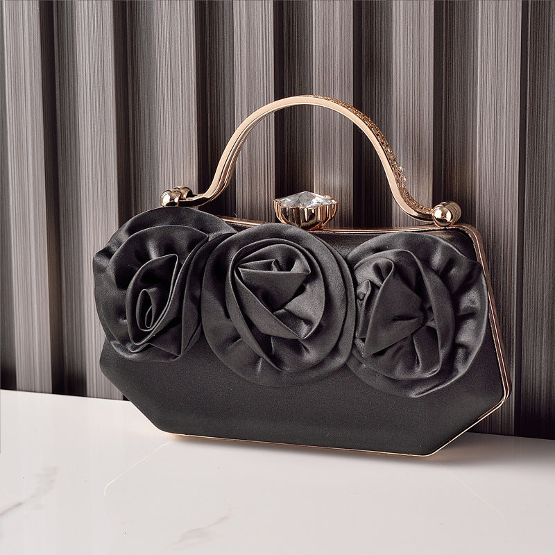 Rose Bloom Satin Top-Handle Clutch