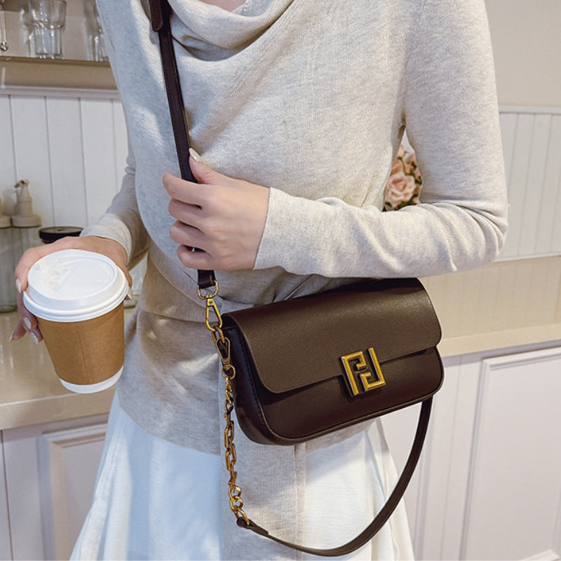 Women's Sleek Shoulder Bag with Chain Detail