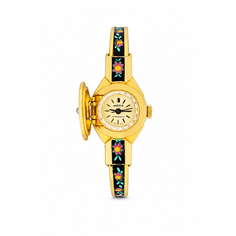 Floral Secret Flip Bracelet Watch