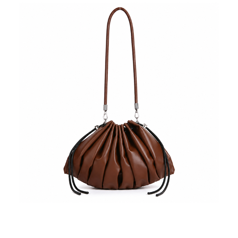 Women's Soft Pleated Shoulder Bag with Drawstring Detail