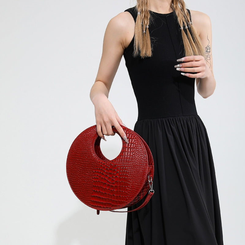 Circular Croc Embossed Handbag