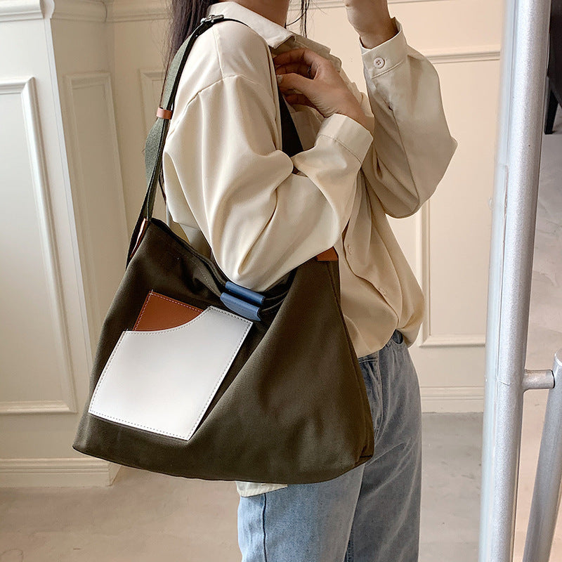 Contrast Color Portable Large Capacity Tote Bag