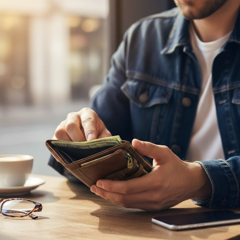 Classic Genuine Leather Wallet with Snap Strap and Zip Pocket