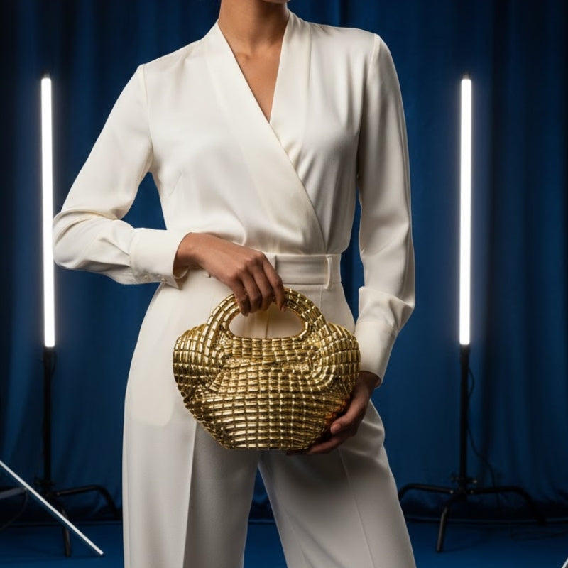 Women's Metallic Woven Clutch