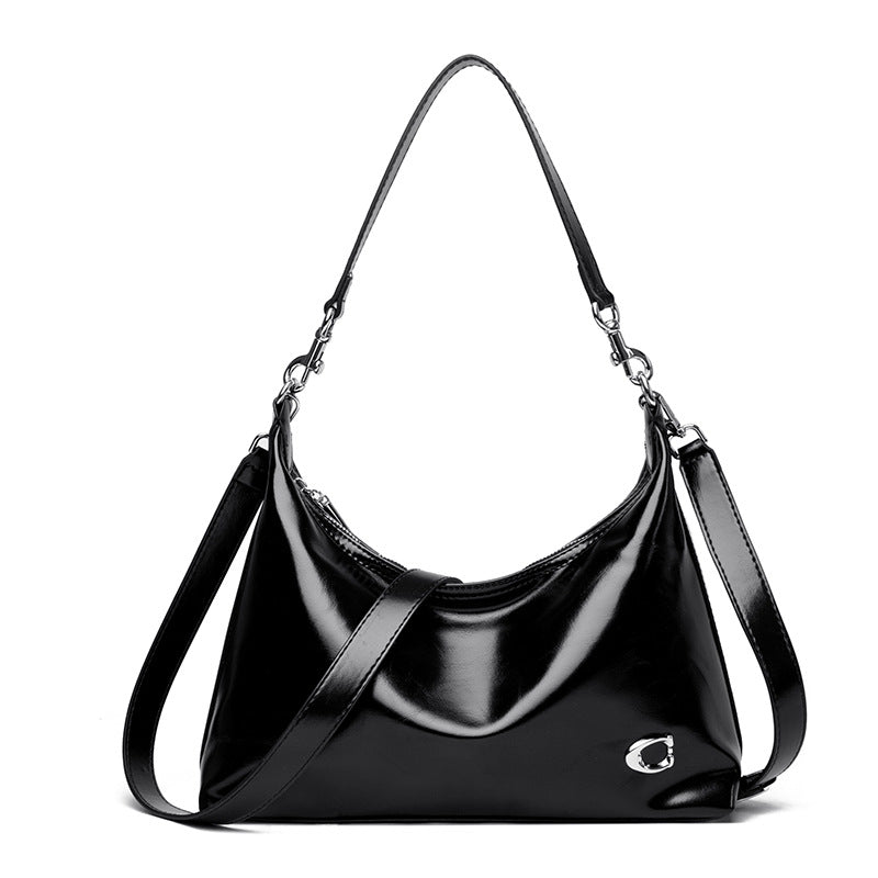 Noir Crescent Gloss Shoulder Bag