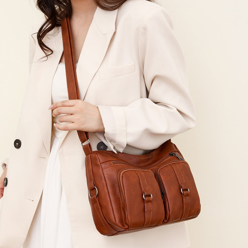 Vintage Inspired Multi-Zip Shoulder Bag