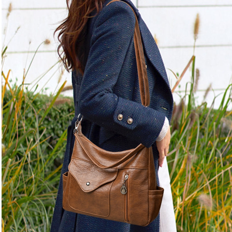 Elegant Soft Leather Look Women Shoulder Bag with Detachable Strap