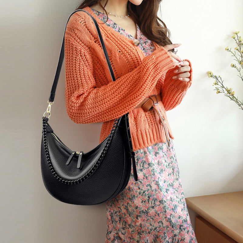 Chain Accented Crescent Shoulder Bag