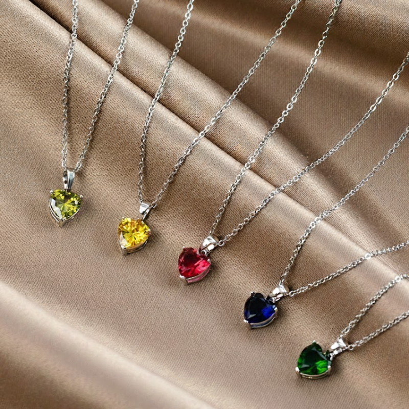 Colorful Gemstone Heart Clavicle Necklace
