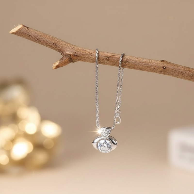 Beating Heart White-Plated Pendant Necklace