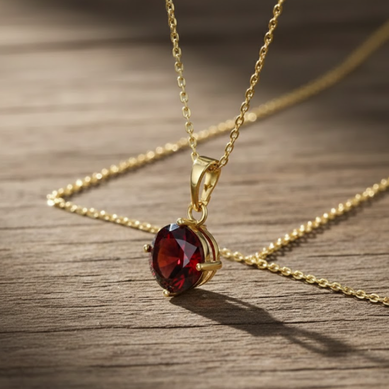 Gold-Plated Ruby Clavicle Chain Necklace