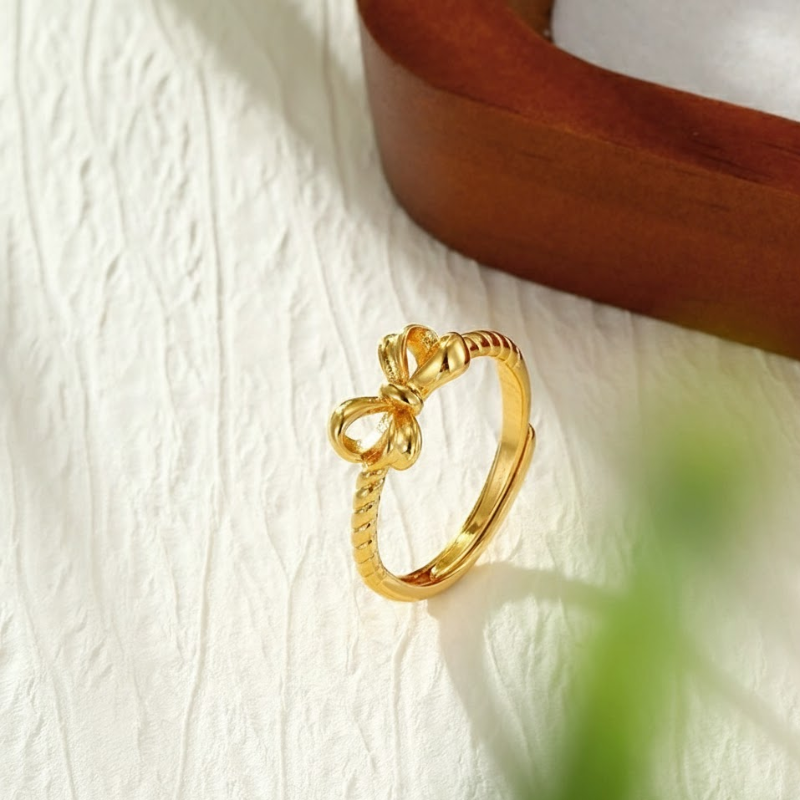 Gold-Plated Gentle Bow Light Luxury Ring