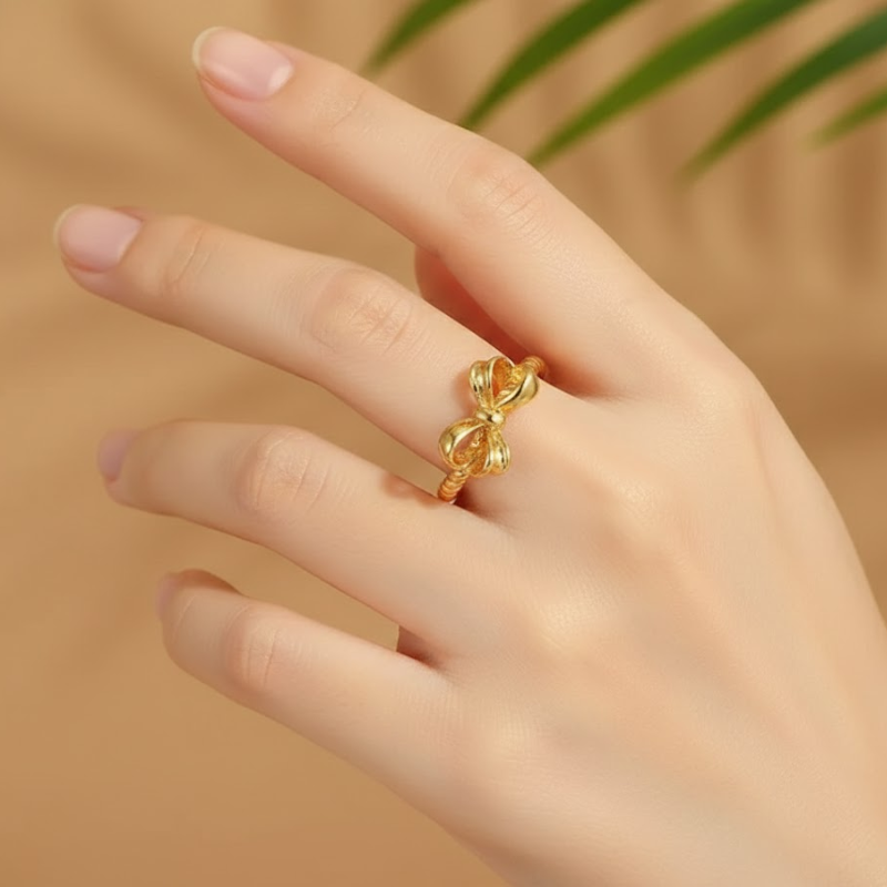 Gold-Plated Gentle Bow Light Luxury Ring