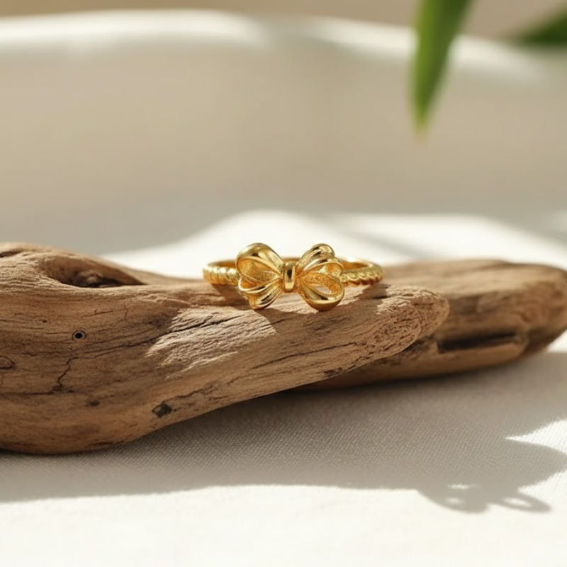 Gold-Plated Gentle Bow Light Luxury Ring
