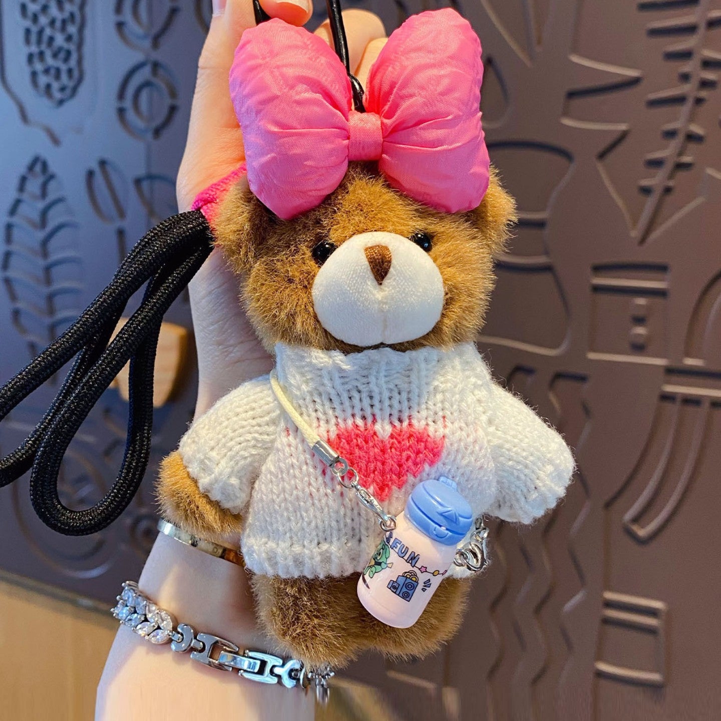 Plush Bear Crossbody Cup Holder Bag Charm