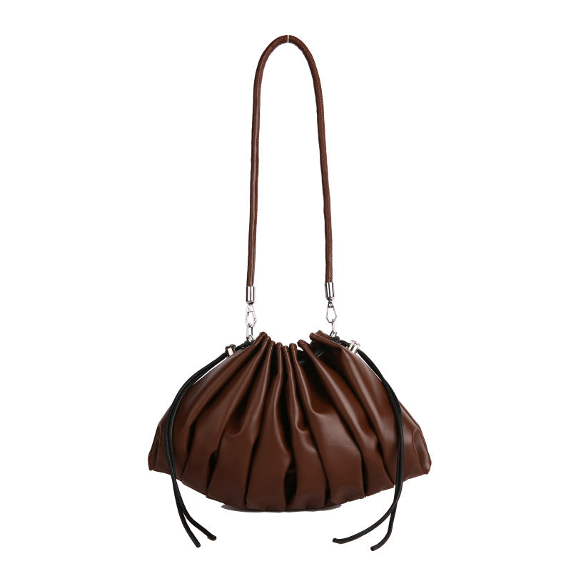 Women's Soft Pleated Shoulder Bag with Drawstring Detail
