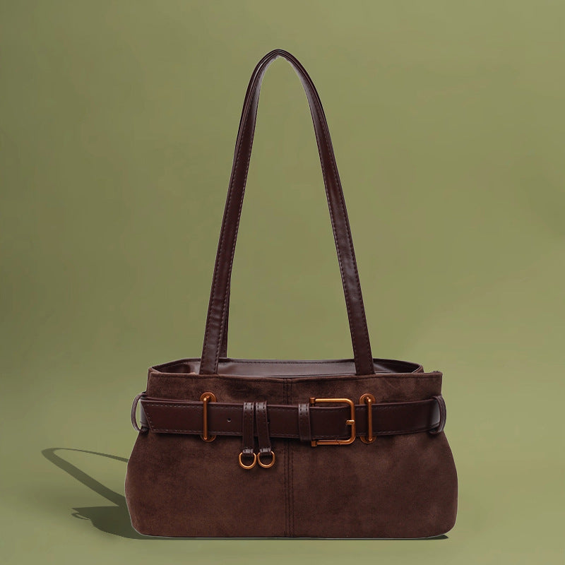 Suede Buckle Shoulder Bag