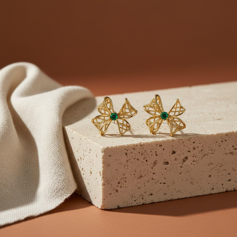 Green Zircon Bow Earrings
