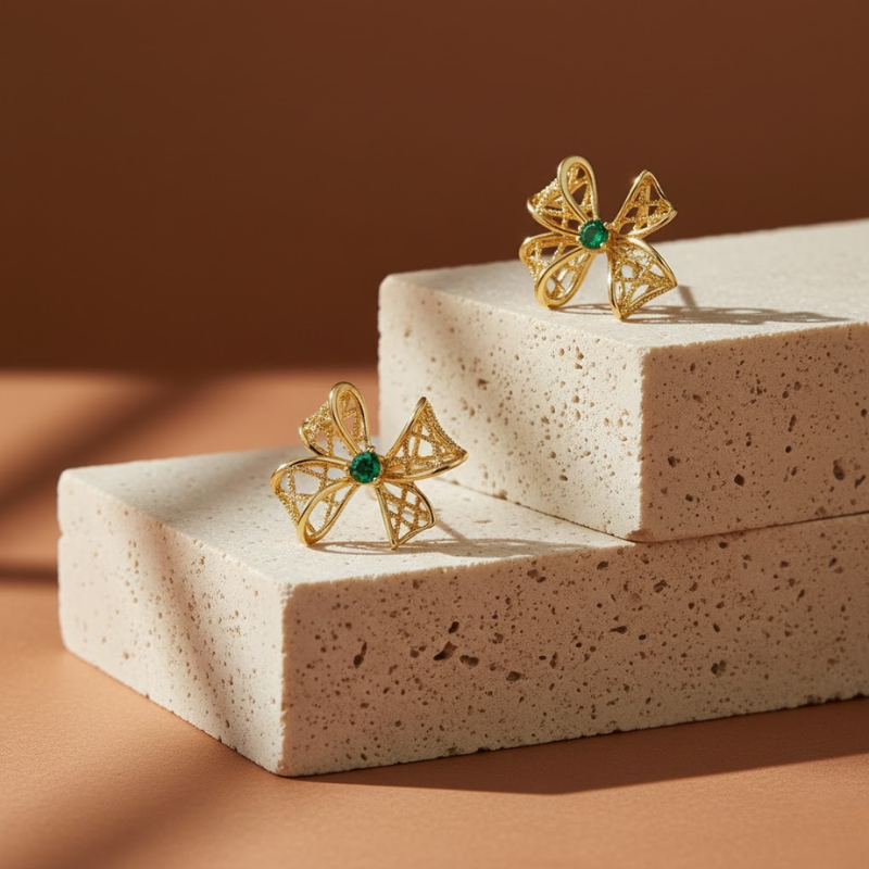 Green Zircon Bow Earrings