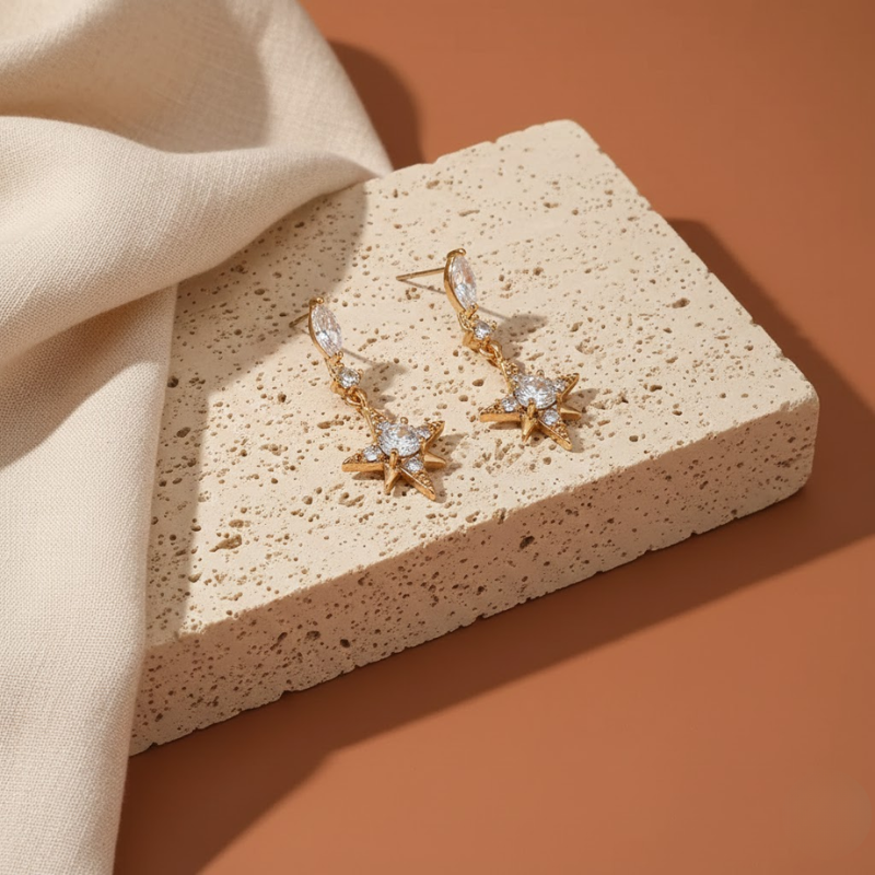 Zircon Star Long Earrings