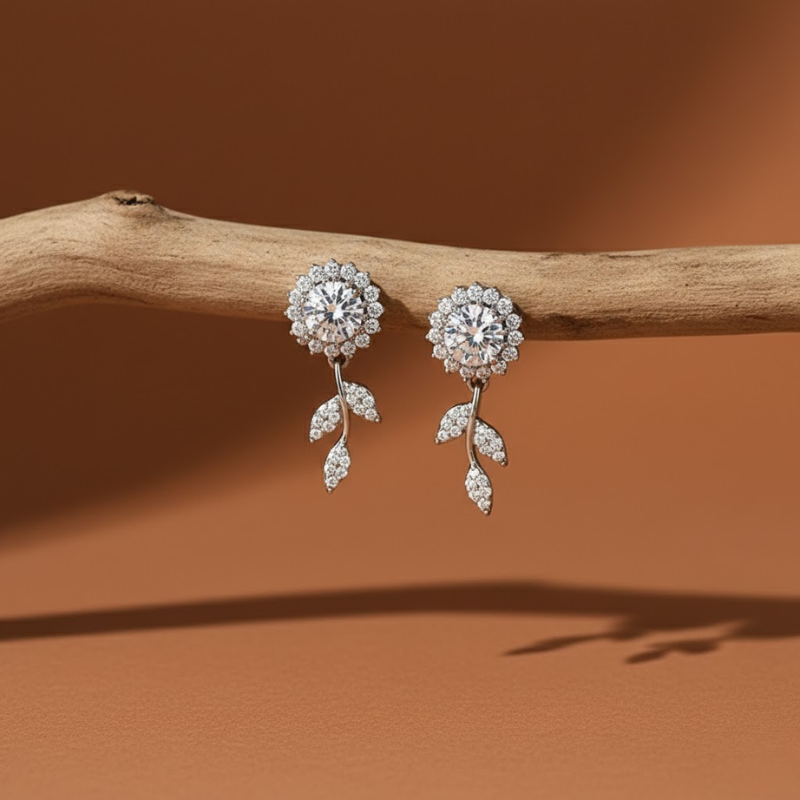 Zircon Flower Long Earrings