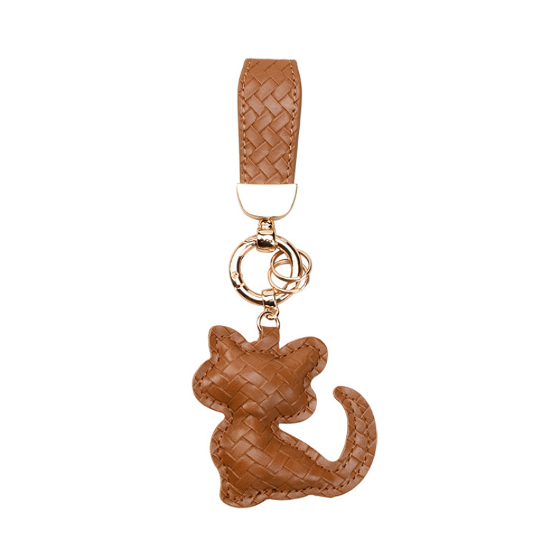 Diamond-Pattern Leather Bag Charm