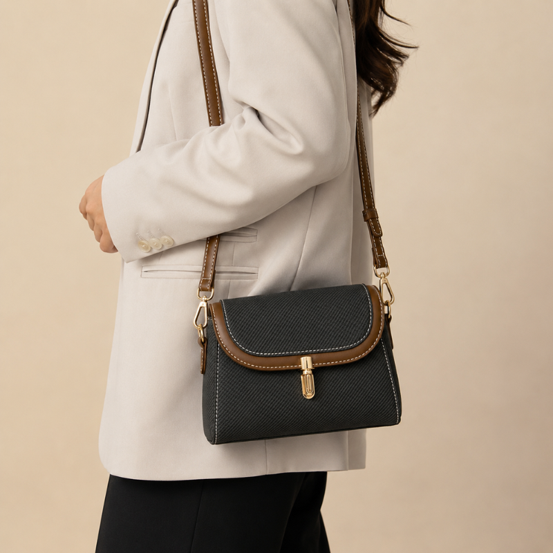 Retro Color Block Crossbody Bag