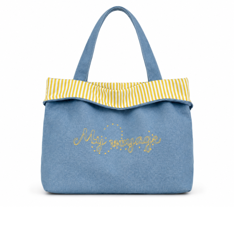 Modern Denim Embroidered Tote Bag