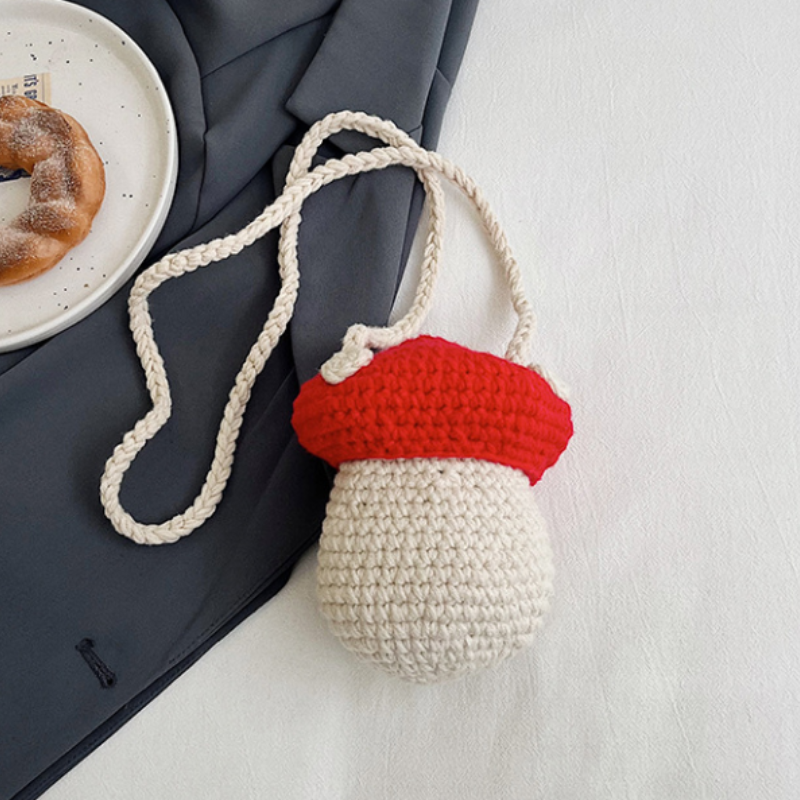 Mushroom Mini Crochet Crossbody Bag