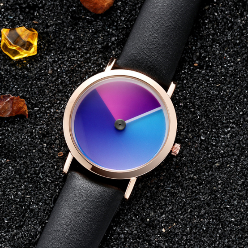 Gradient Dial Leather Watch