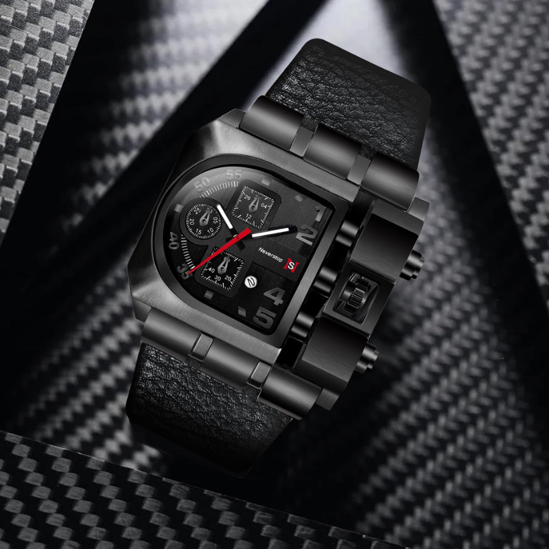 Asymmetric Multi-Dial Leather Watch