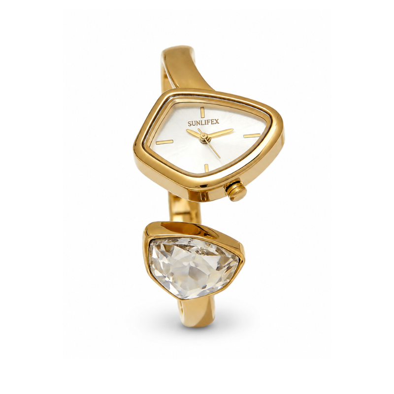 Crystal Curve Gold Bracelet Watch