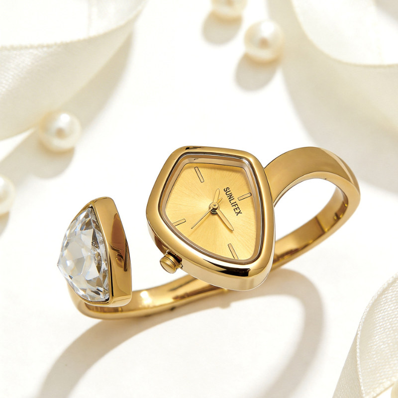 Crystal Curve Gold Bracelet Watch