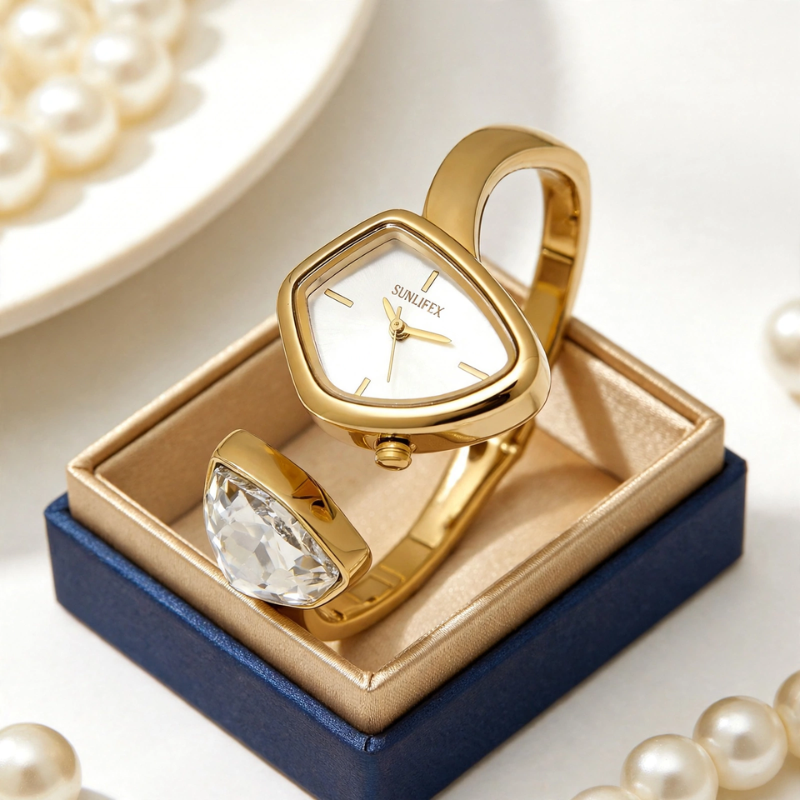 Crystal Curve Gold Bracelet Watch