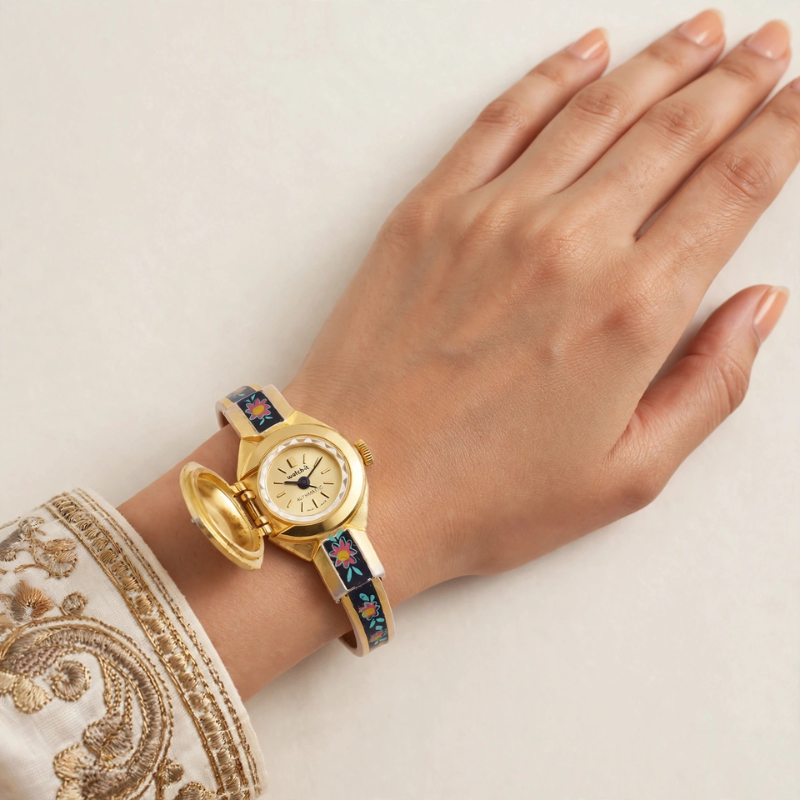 Floral Secret Flip Bracelet Watch