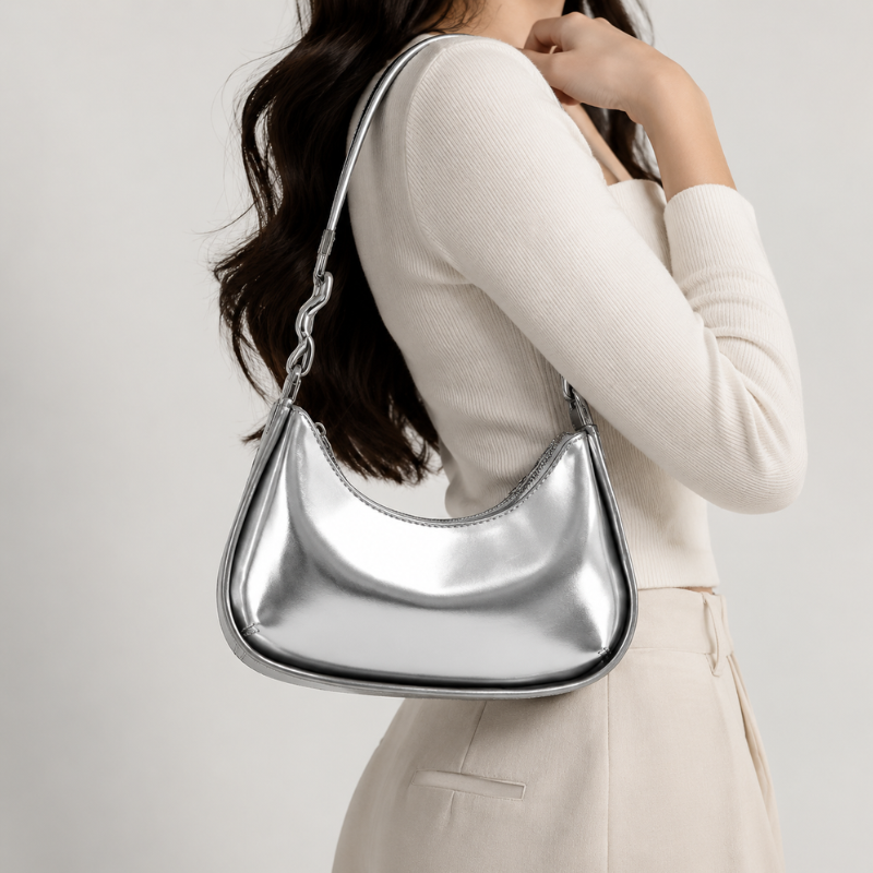 Silver Metallic Underarm Shoulder Bag