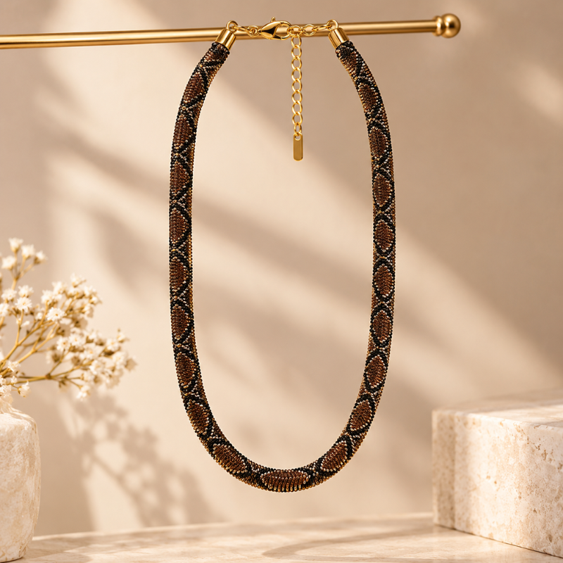 Crimson Snake-Pattern Mesh Necklace