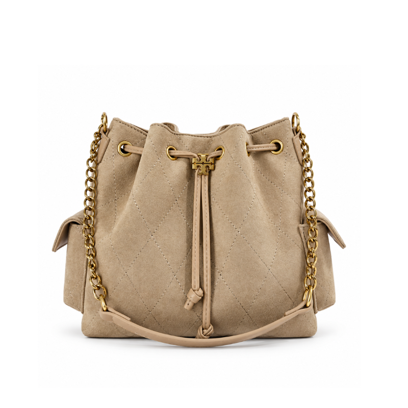 Quilted Drawstring Chain Bucket Bag